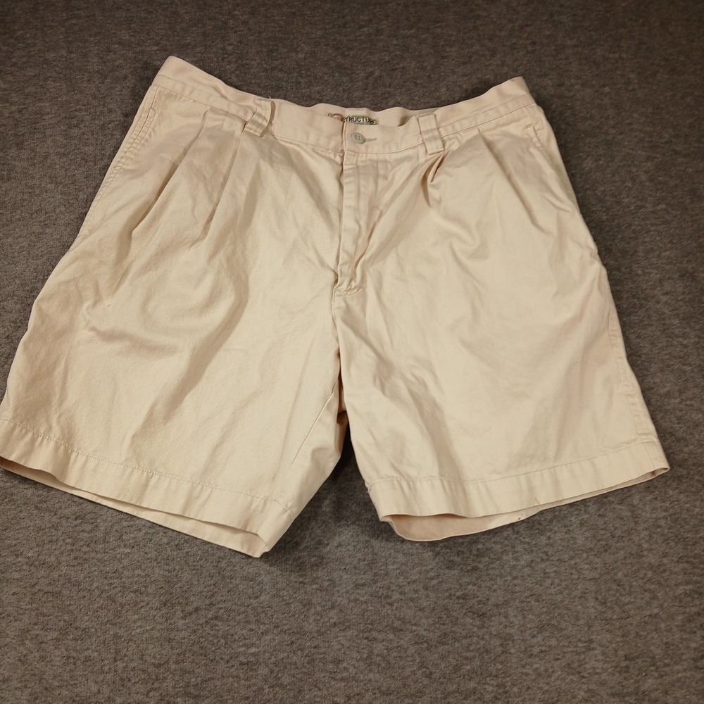 Vintage Structure Mens Khaki Pleated Chino Shorts 38 Beige 100% Cotton 90s 05130